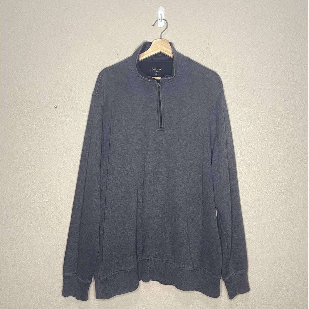 Van Heusen Sweatshirt Blue Knit Mock Collared 1/4 Zipper Pullover Size X Large